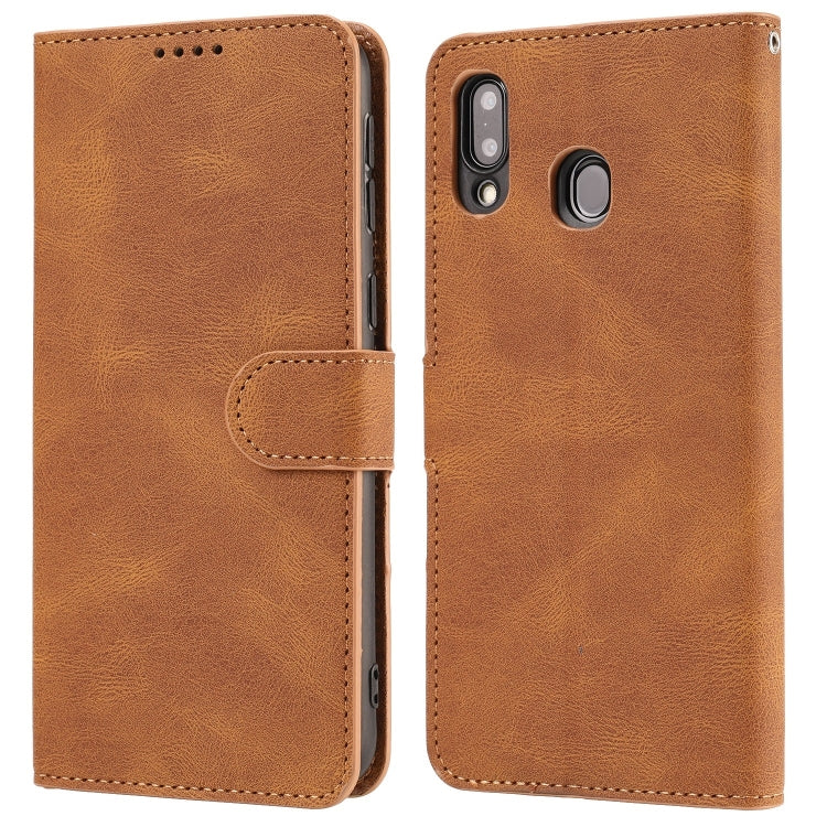 For Samsung Galaxy M20 Fantasy Classic Skin-feel Calfskin Texture Magnetic Buckle Horizontal Flip PU Leather Case with Holder & Card Slot & Wallet