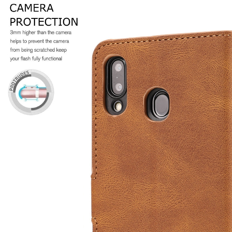 For Samsung Galaxy M20 Fantasy Classic Skin-feel Calfskin Texture Magnetic Buckle Horizontal Flip PU Leather Case with Holder & Card Slot & Wallet