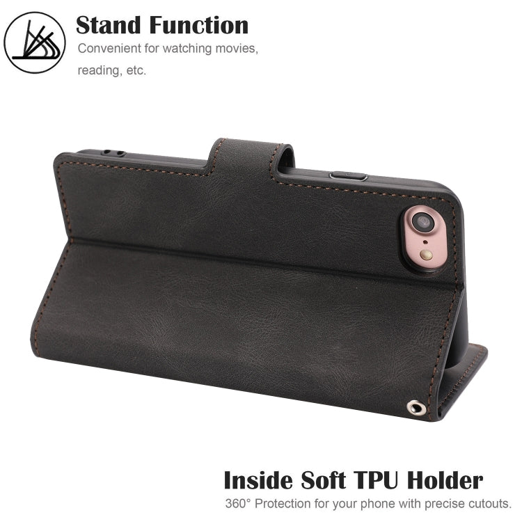 For iPhone SE 2022 / SE 2020 / 8 / 7 Fantasy Classic Skin-feel Calfskin Texture Magnetic Buckle Horizontal Flip PU Leather Case with Holder & Card Slot & Wallet