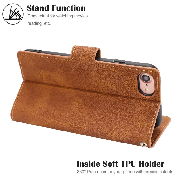 For iPhone SE 2022 / SE 2020 / 8 / 7 Fantasy Classic Skin-feel Calfskin Texture Magnetic Buckle Horizontal Flip PU Leather Case with Holder & Card Slot & Wallet