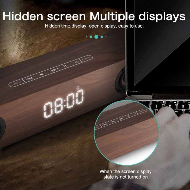 D80 Subwoofer Wooden Bluetooth Speaker with Remote Control, Support HDMI & AUX(Black Wood Grain)