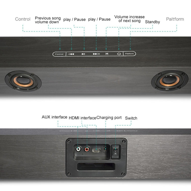D80 Subwoofer Wooden Bluetooth Speaker with Remote Control, Support HDMI & AUX(Black Wood Grain)