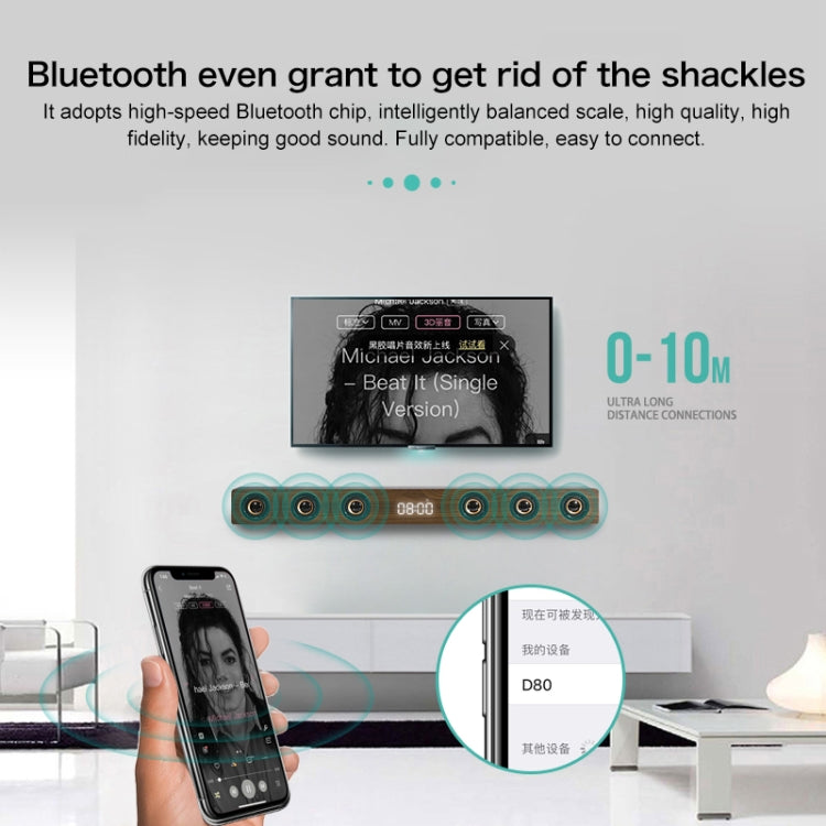 D80 Subwoofer Wooden Bluetooth Speaker with Remote Control, Support HDMI & AUX(Black Wood Grain)