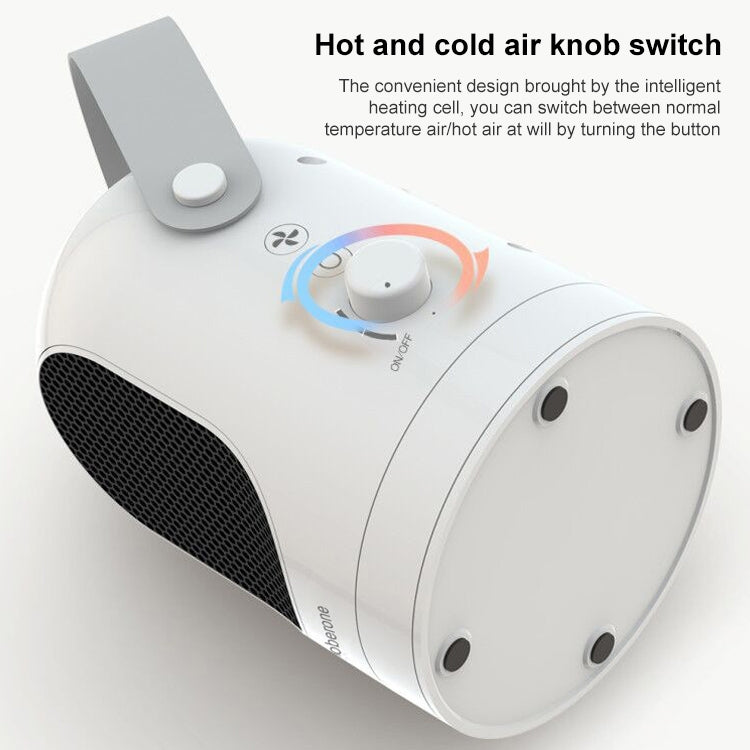 600W Winter Mini Electric Warmer Fan Heater Shaking Head Desktop Household Radiator Energy Saving, EU Plug (White)