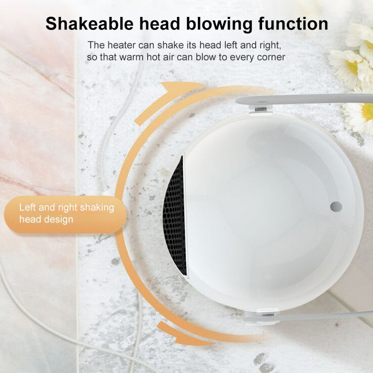 600W Winter Mini Electric Warmer Fan Heater Shaking Head Desktop Household Radiator Energy Saving, EU Plug (White)