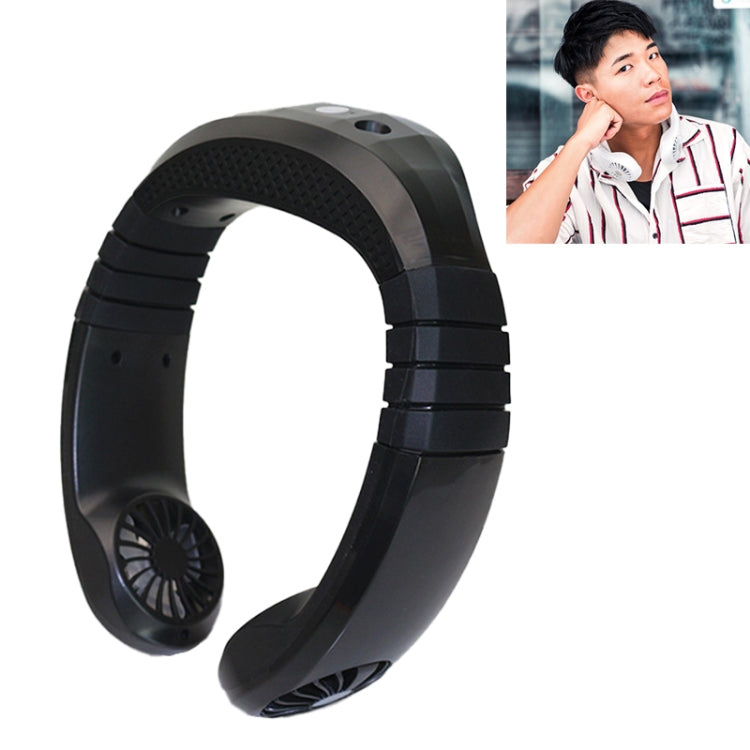 USB Portable Hanging Neck Type Electric Fan + Bluetooth Speaker (Black)