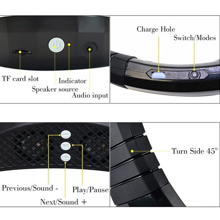 USB Portable Hanging Neck Type Electric Fan + Bluetooth Speaker (Black)