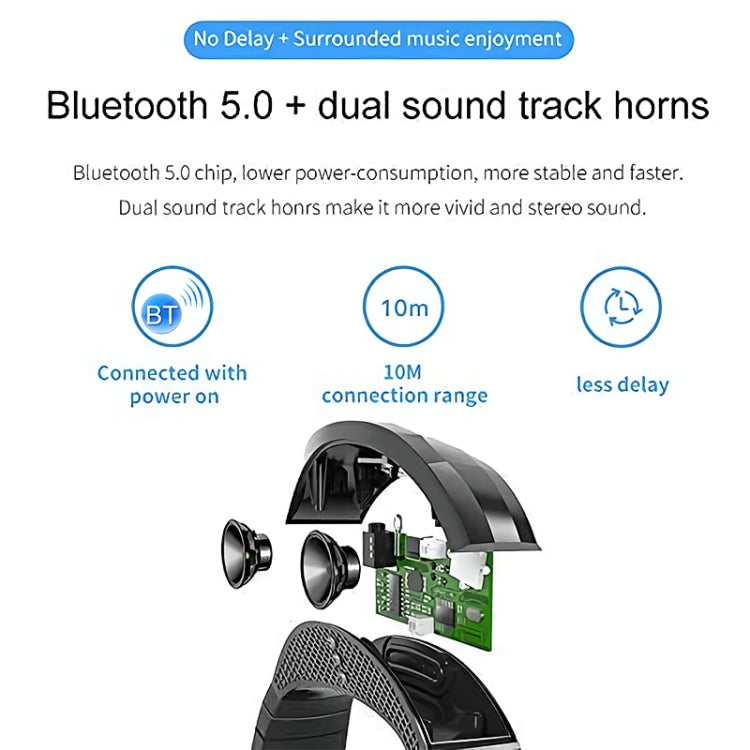 USB Portable Hanging Neck Type Electric Fan + Bluetooth Speaker (Black)
