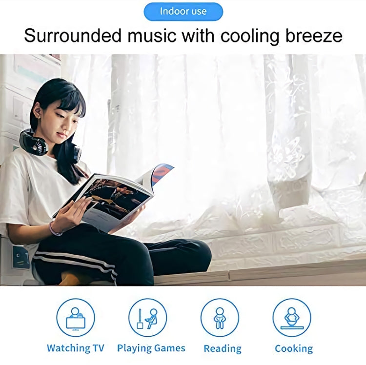USB Portable Hanging Neck Type Electric Fan + Bluetooth Speaker (Black)