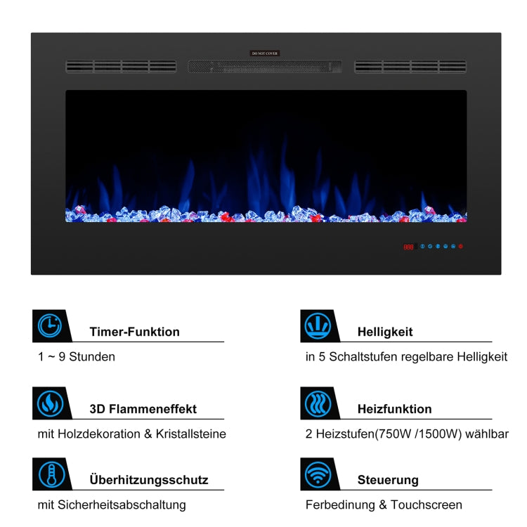 [EU Warehouse] 750/1500W 42 inch Embedded LED Flame Electric Fireplace Heater with Timer & Remote Control & Touch Screen Function