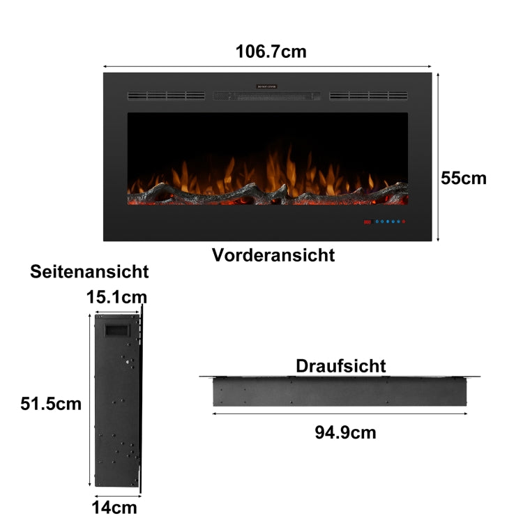 [EU Warehouse] 750/1500W 42 inch Embedded LED Flame Electric Fireplace Heater with Timer & Remote Control & Touch Screen Function