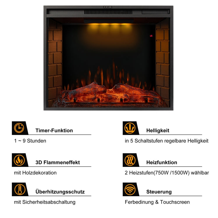 [EU Warehouse] 750/1500W 28 inch Embedded LED Flame Electric Fireplace Heater with Timer & Remote Control & Touch Screen Function