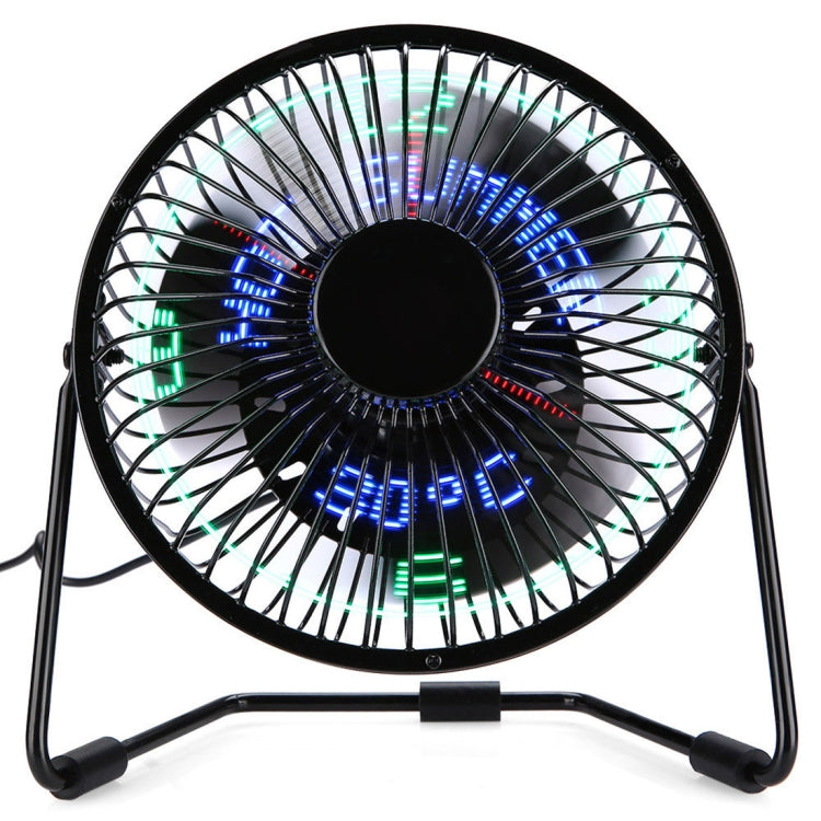 UF-240-05&07 Desktop Portable Multifunctional LED Metal USB Rechargeable Clock Fan, 2 Ranges Speed Modes(Black)
