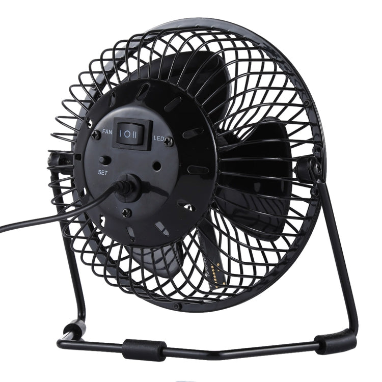 UF-240-05&07 Desktop Portable Multifunctional LED Metal USB Rechargeable Clock Fan, 2 Ranges Speed Modes(Black)