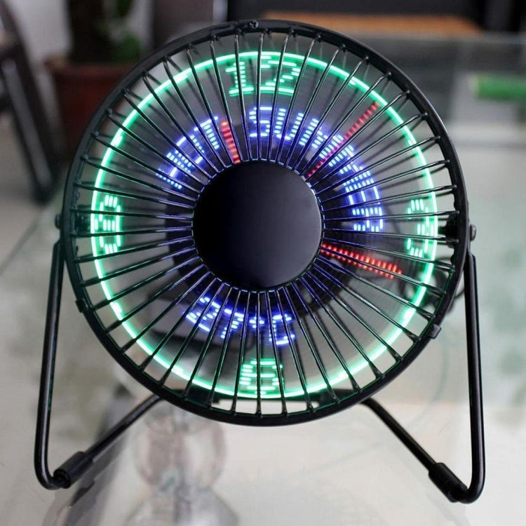UF-240-05&07 Desktop Portable Multifunctional LED Metal USB Rechargeable Clock Fan, 2 Ranges Speed Modes(Black)