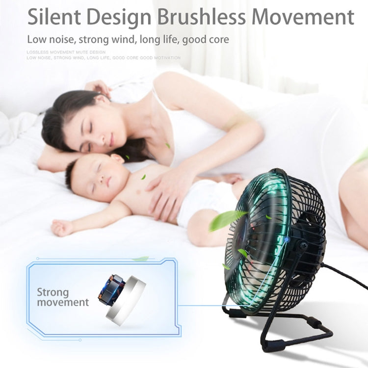 UF-240-05&07 Desktop Portable Multifunctional LED Metal USB Rechargeable Clock Fan, 2 Ranges Speed Modes(Black)
