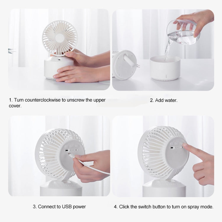 QW-F10 Mini USB Charging Mute Desktop Spray Humidifying Electric Fan, with 5 Speed Control (White)