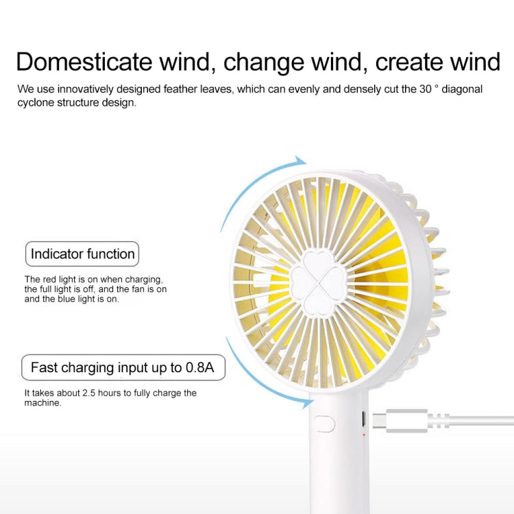 QW-F08 Mini USB Charging Handheld Desktop Clover Electric Fan, with 3 Speed Control (White)