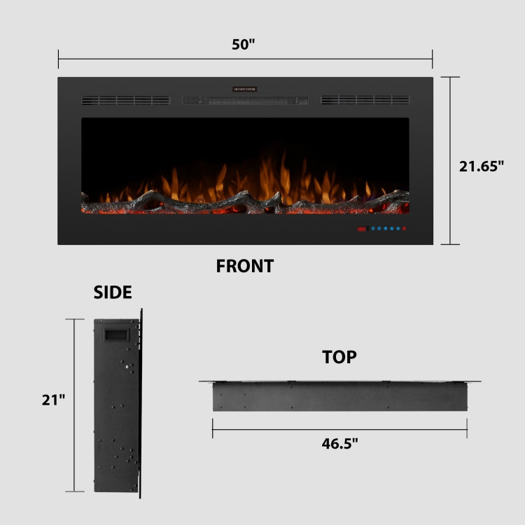 [UK Warehouse] 750W / 1500W 50 inch In Wall Electric Fireplace with Three Kinds LED Lights & 5 Levels Flame Adjustment & Remote Control & Timing Function