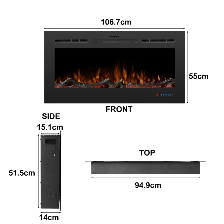 [UK Warehouse] 750W / 1500W 42 inch In Wall Electric Fireplace with Three Kinds LED Lights & 5 Levels Flame Adjustment & Remote Control & Timing Function