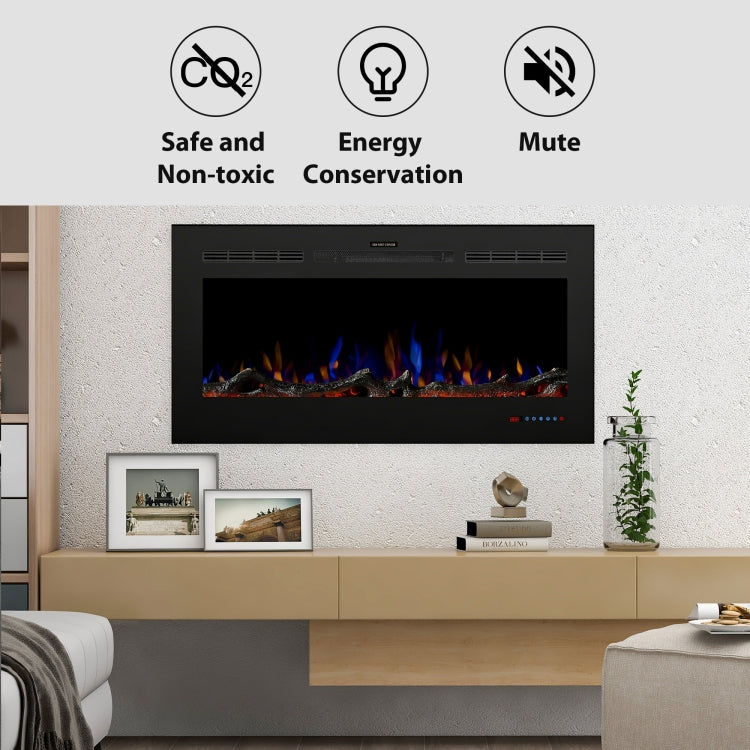 [UK Warehouse] 750W / 1500W 42 inch In Wall Electric Fireplace with Three Kinds LED Lights & 5 Levels Flame Adjustment & Remote Control & Timing Function