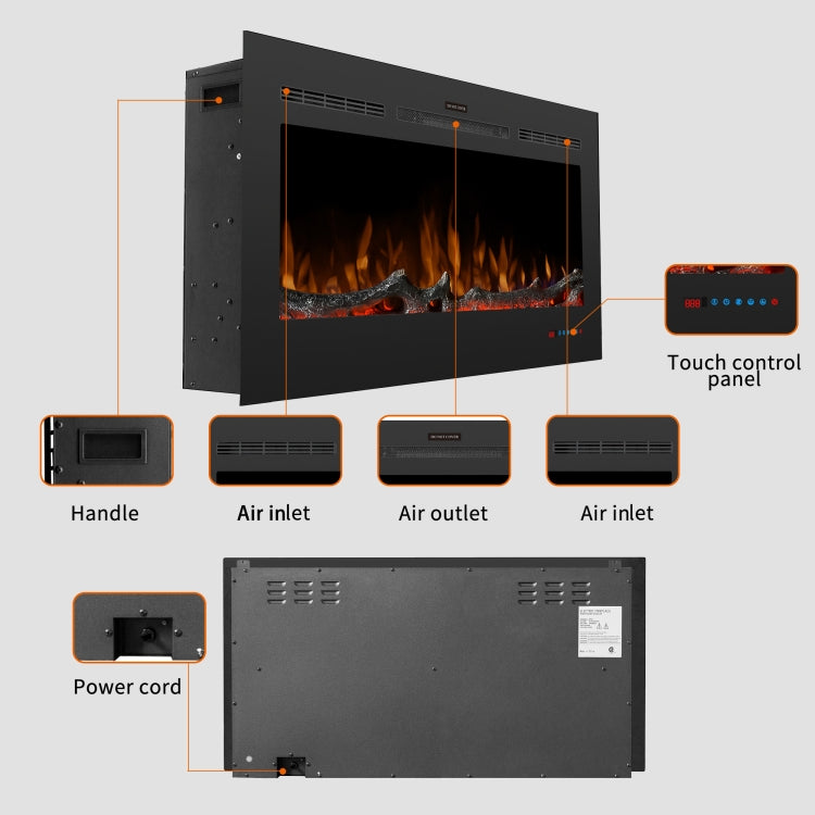 [UK Warehouse] 750W / 1500W 42 inch In Wall Electric Fireplace with Three Kinds LED Lights & 5 Levels Flame Adjustment & Remote Control & Timing Function