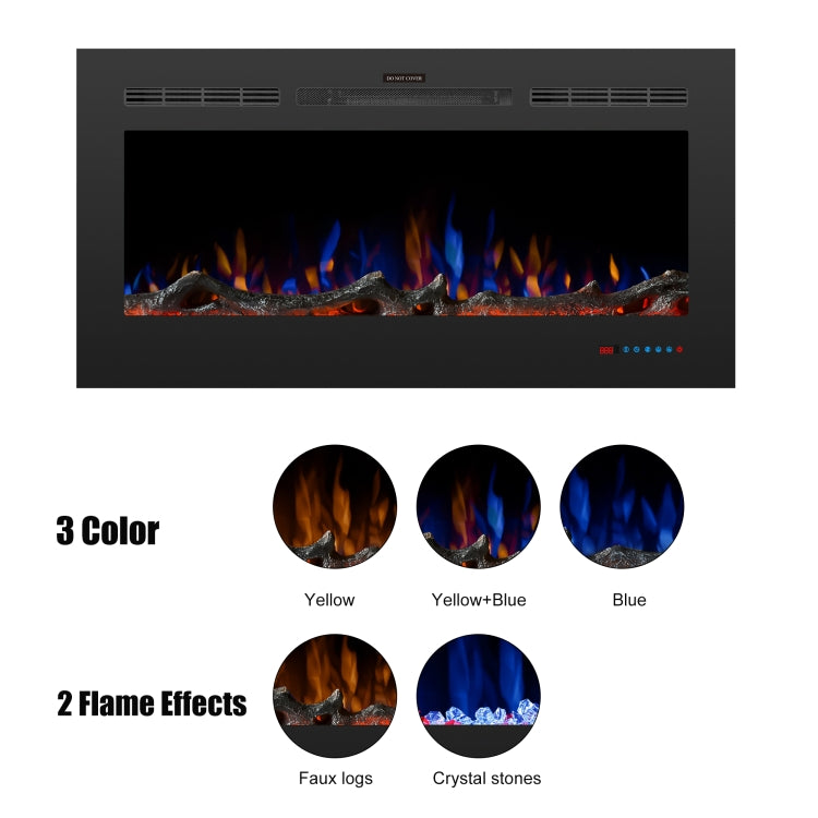 [UK Warehouse] 750W / 1500W 42 inch In Wall Electric Fireplace with Three Kinds LED Lights & 5 Levels Flame Adjustment & Remote Control & Timing Function