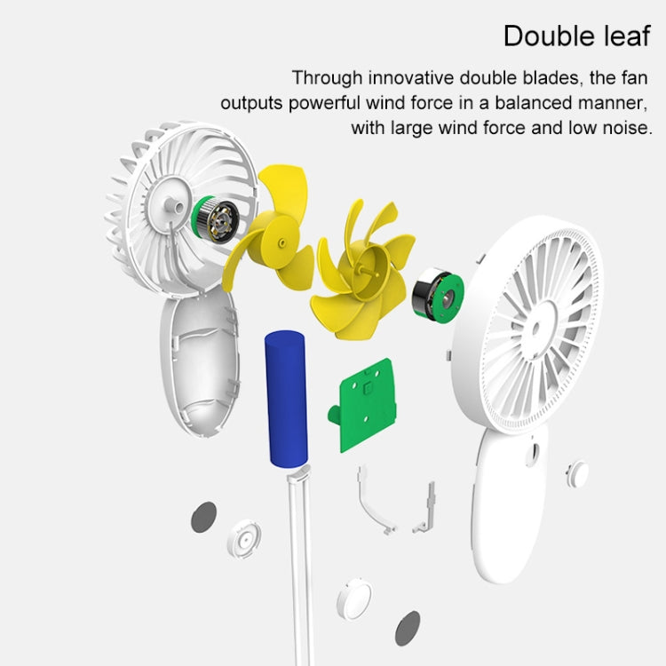 LLD-22 1-5W Portable 5 Speed Control USB Charging Double Leaf Handheld Fan with Lanyard