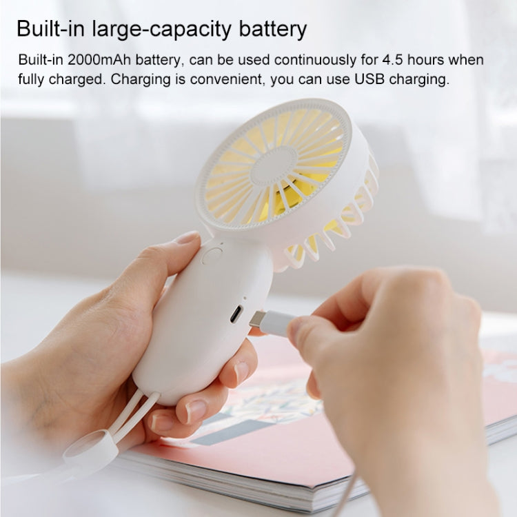 LLD-22 1-5W Portable 5 Speed Control USB Charging Double Leaf Handheld Fan with Lanyard