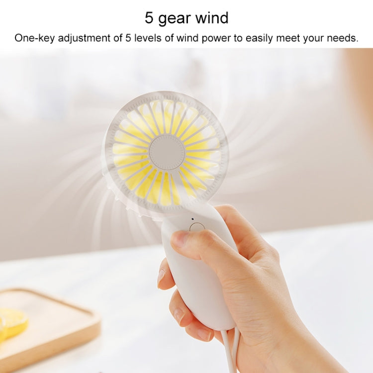 LLD-22 1-5W Portable 5 Speed Control USB Charging Double Leaf Handheld Fan with Lanyard