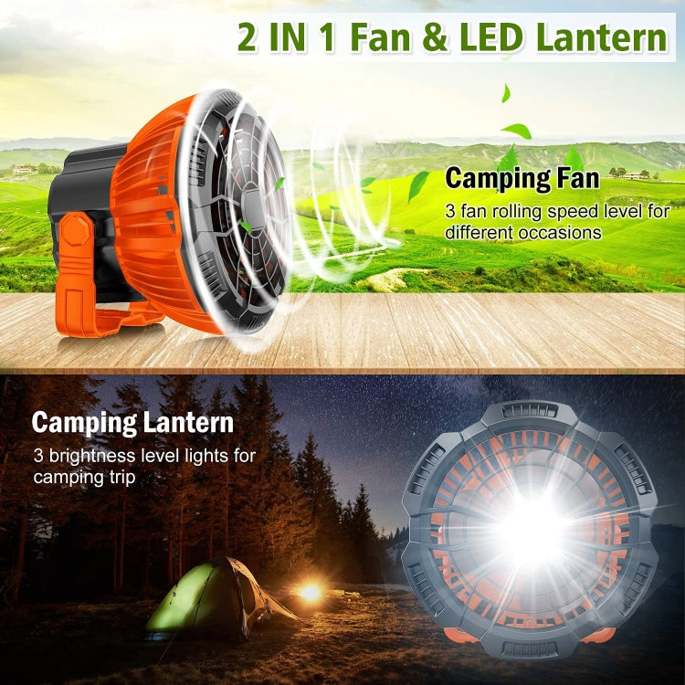 X10 Portable Outdoor Camping USB Charging Remote Control Fan with LED Light (Orange)