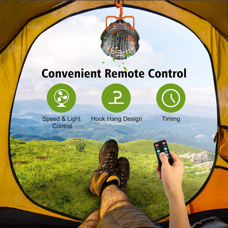 X10 Portable Outdoor Camping USB Charging Remote Control Fan with LED Light (Orange)