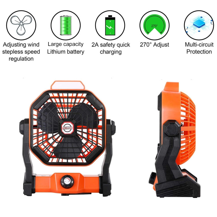 X20 Portable Outdoor Camping USB Charging Stepless Speed Regulation Fan with LED Light(Orange)
