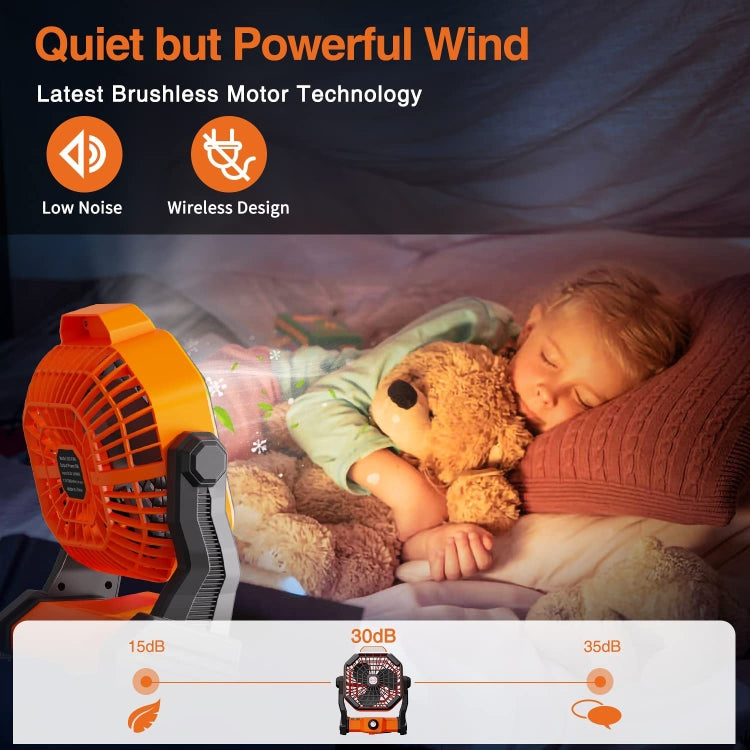 X20 Portable Outdoor Camping USB Charging Stepless Speed Regulation Fan with LED Light(Orange)