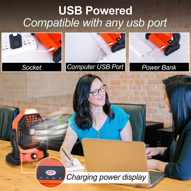 X20 Portable Outdoor Camping USB Charging Stepless Speed Regulation Fan with LED Light(Orange)