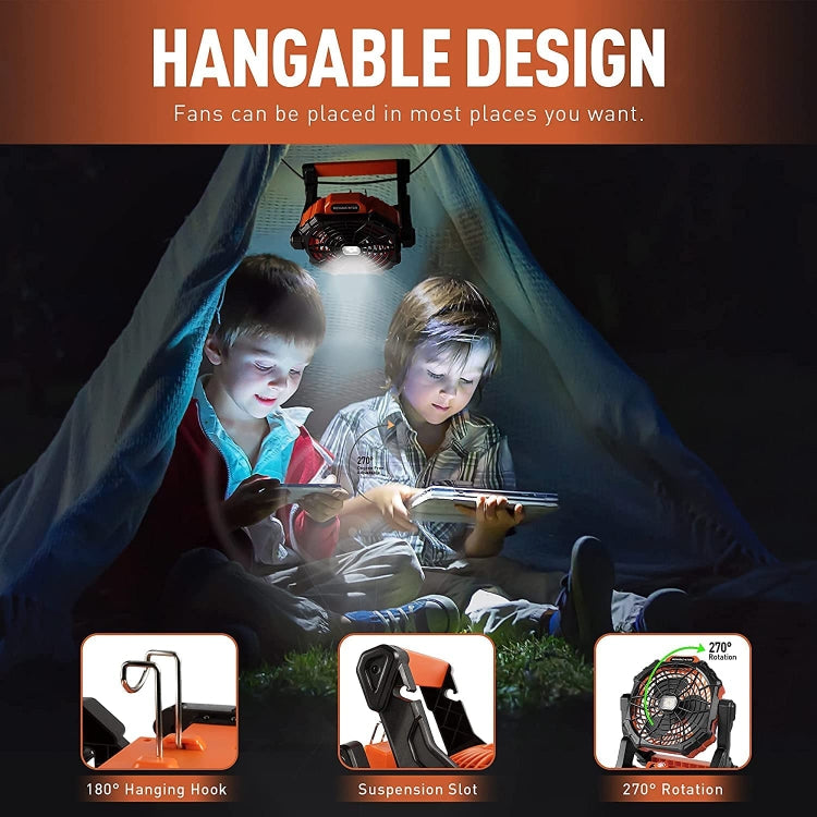 X25 Portable Outdoor Camping USB Charging Stepless Speed Regulation Fan with LED Light (Orange)