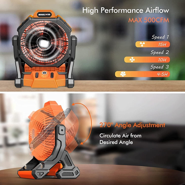 X25 Portable Outdoor Camping USB Charging Stepless Speed Regulation Fan with LED Light (Orange)