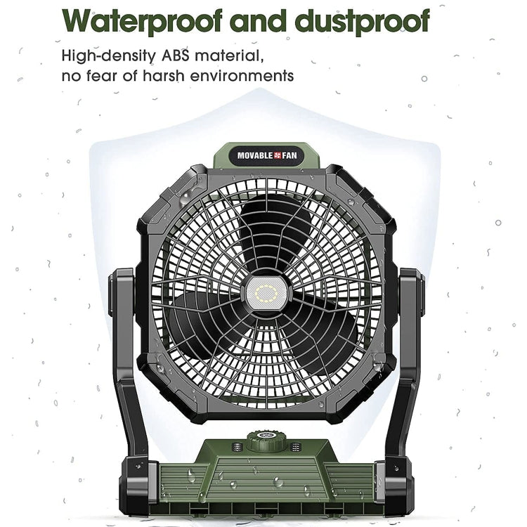 X35 Portable Outdoor Camping USB Charging Stepless Speed Regulation Fan with LED Light (Army Green)