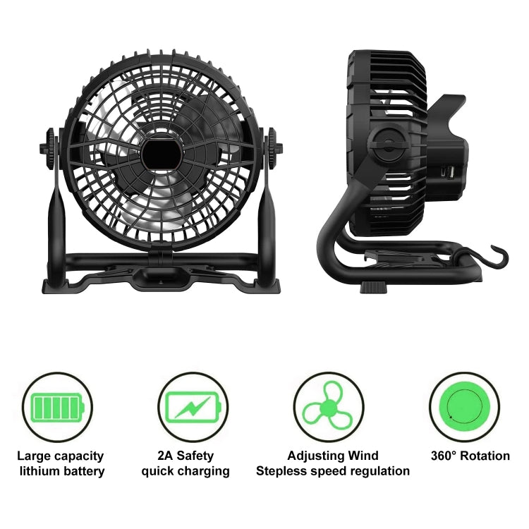 X41 Portable Outdoor Camping USB Charging Fan with LED Light (Black)