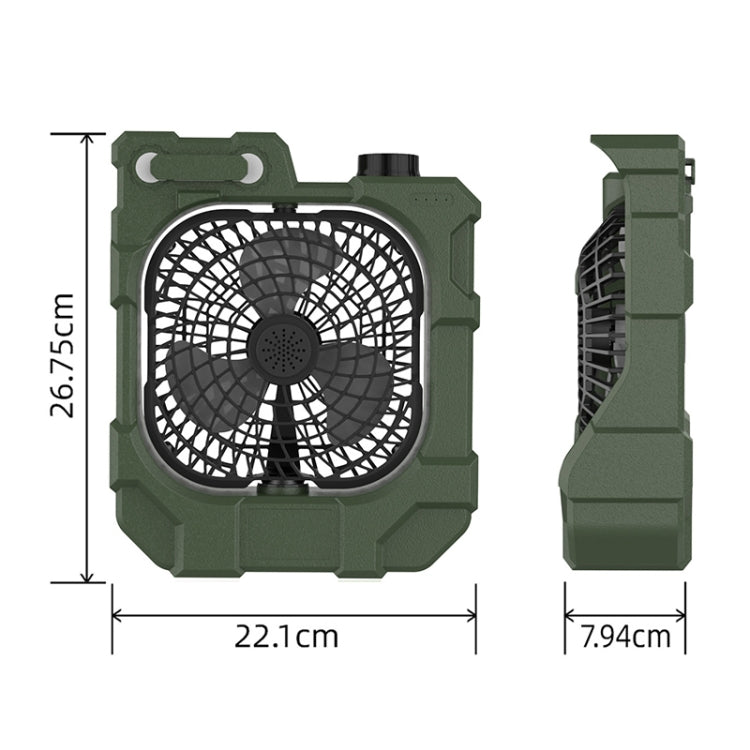X50 Portable Outdoor Camping USB Charging Stepless Speed Regulation Fan with LED Light (Army Green)