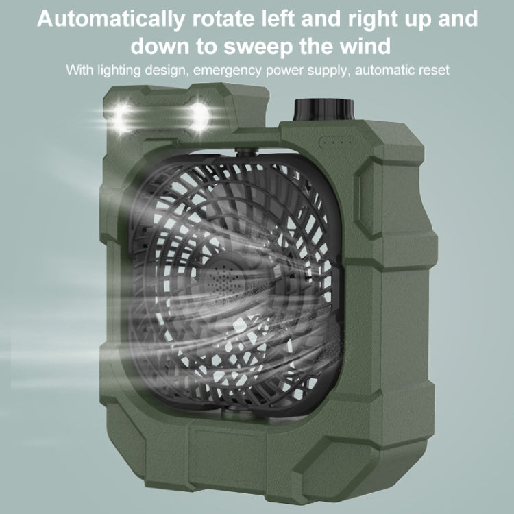 X50 Portable Outdoor Camping USB Charging Stepless Speed Regulation Fan with LED Light (Army Green)