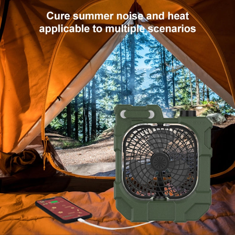 X50 Portable Outdoor Camping USB Charging Stepless Speed Regulation Fan with LED Light (Army Green)