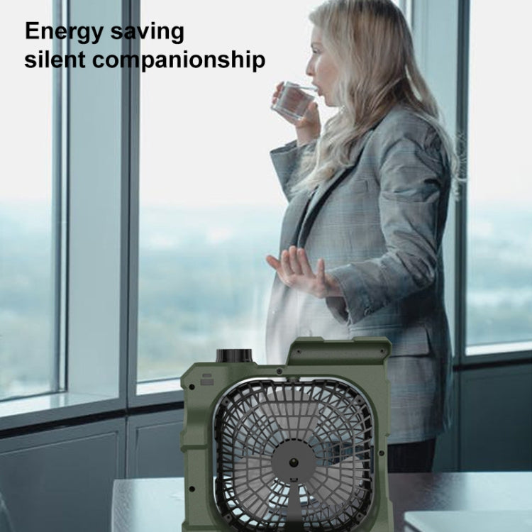 X50 Portable Outdoor Camping USB Charging Stepless Speed Regulation Fan with LED Light (Army Green)