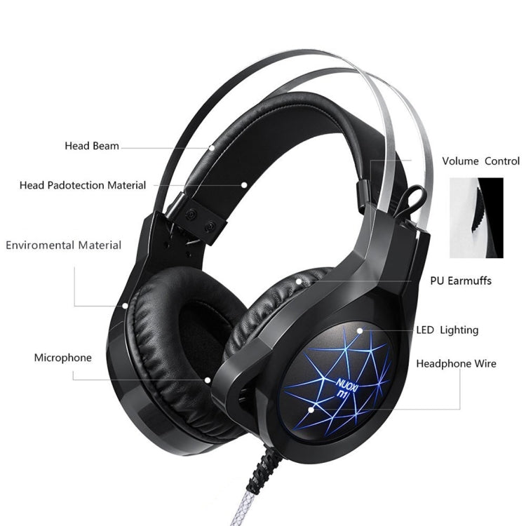 NUOXI N1 Gaming Headset 3.5mm Wired Bass Stereo Noise Isolation with Microphone 7 Colour Breathing LED Lighting Headphone for PC Computer Games