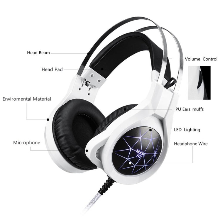 NUOXI N1 Gaming Headset 3.5mm Wired Bass Stereo Noise Isolation with Microphone 7 Colour Breathing LED Lighting Headphone for PC Computer Games