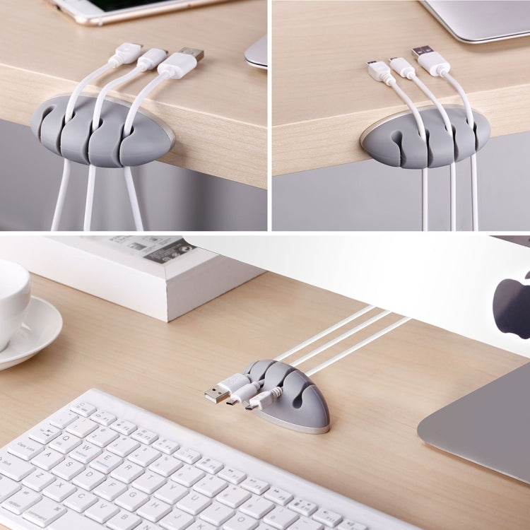 Silicone Cute Dinosaur Egg Shape Four Holes Desktop Cable Clips Cable Winder with Aluminum Alloy Base, Size: 8.0 x 3.5 x 3.2cm(Grey)