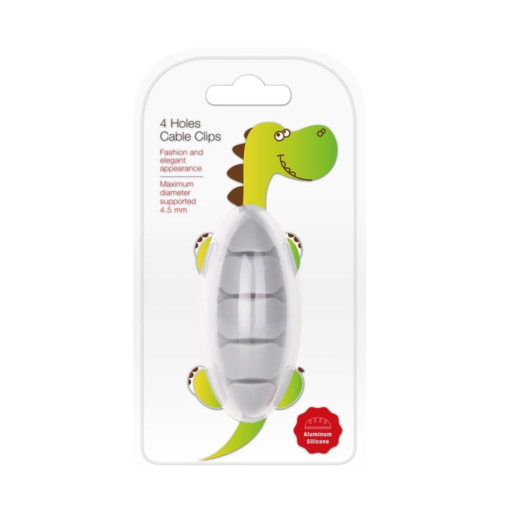 Silicone Cute Dinosaur Egg Shape Four Holes Desktop Cable Clips Cable Winder with Aluminum Alloy Base, Size: 8.0 x 3.5 x 3.2cm(Grey)