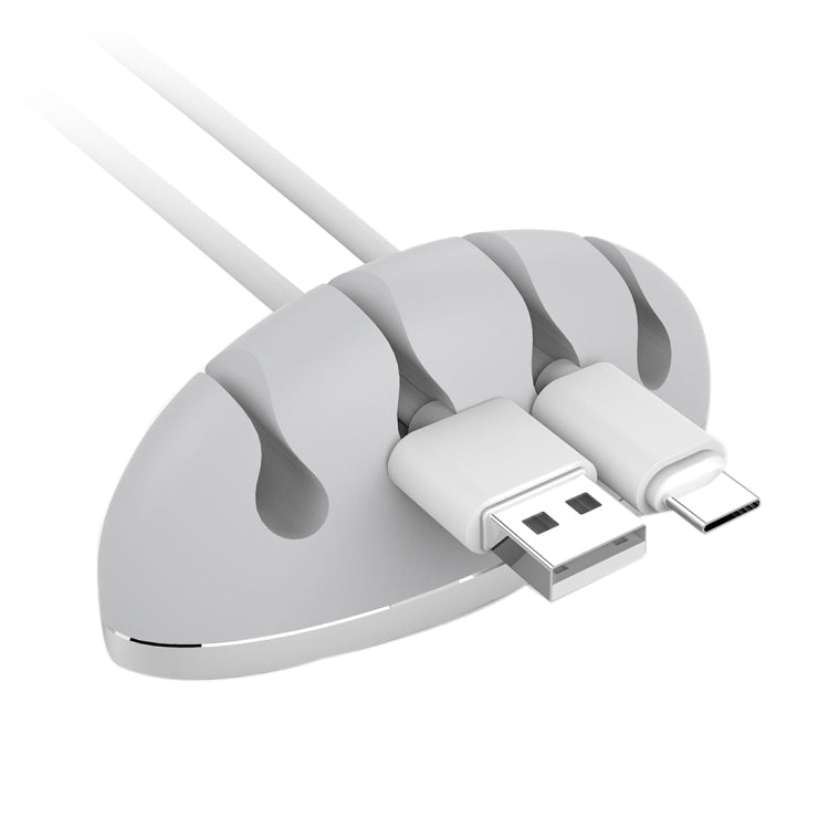 Silicone Cute Dinosaur Egg Shape Four Holes Desktop Cable Clips Cable Winder with Aluminum Alloy Base, Size: 8.0 x 3.5 x 3.2cm(Grey)