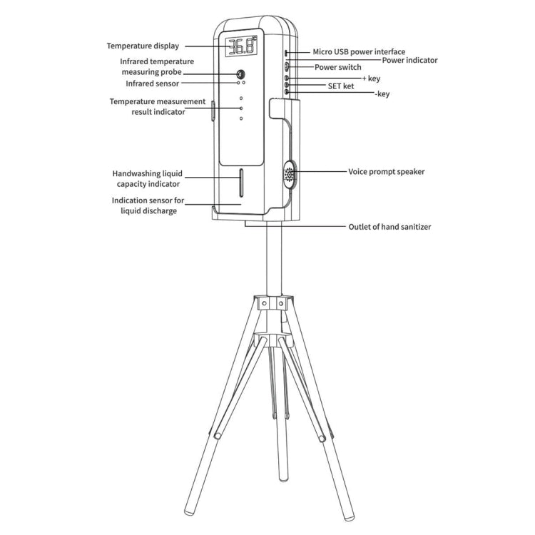 YAD-001 Infrared Thermometer + Automatic Infrared Sensor Sterilization Dispenser with Tripod Mount Holder