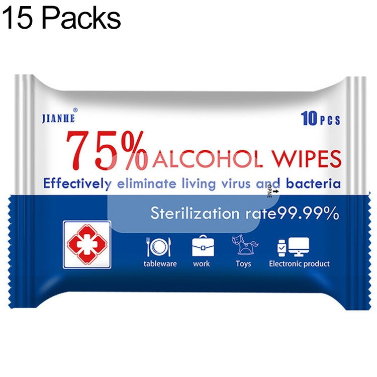 15 Packs 75 Percent Disposable Alcohol Wipes Disinfection Wet Wipes, English Version